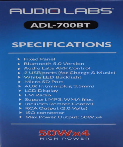Autoestéreo Multimedia Usb Bluetooth Audiolabs Adl-700bt