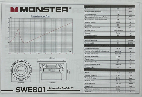 Subwoofer De 8'' 1000w Max 4+4 Ohms Open Show Monster Swe801