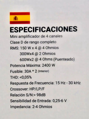 Amplificador Mini 4 Canales Clase D 1200w. Rms Treo Nanohd4