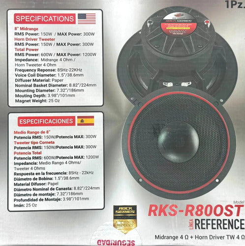 Medio Rango Y Driver 8 Open Show 1200w Rockseries Rks-r80ost