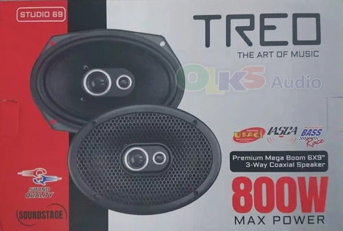 Bocinas Coaxiales Treo Studio69 800w 6x9 4 Ohms 3 Vías Color Negro