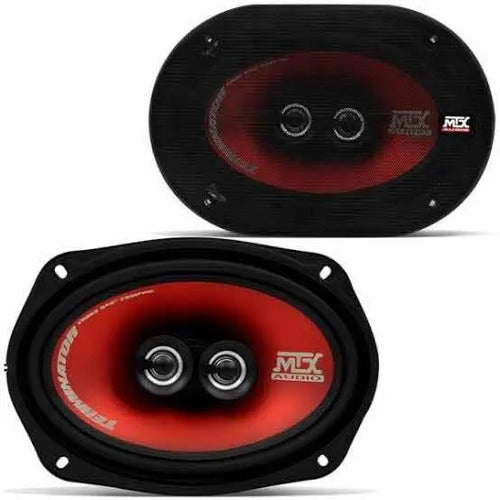 Bocinas 6x9 Triaxiales 3 Vias 320 Watts Mtx Terminator Tr69c Color Negro Con Rojo Naranja