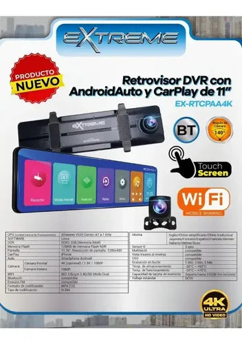 Retrovisor Dvr Camara Reversa Extreme Ex-rtcpaa4k Carplay