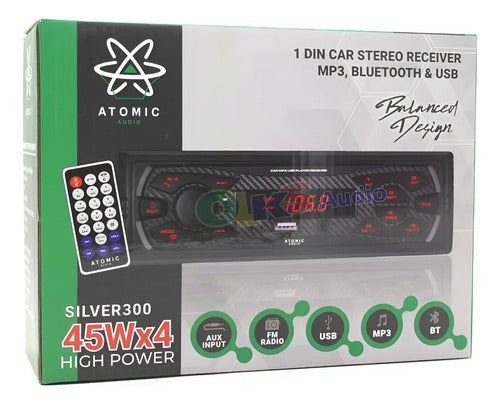 Autoestereo Fm Mp3 Usb Aux Bt Control 2 Rca Atomic Silver300