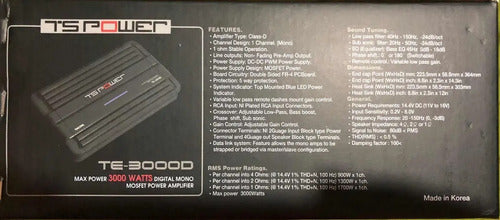 Amplificador Clase D Para Bajos Spl Open Show De 1700 Watts Rms A 1 Ohm Marca: Ts Power Se