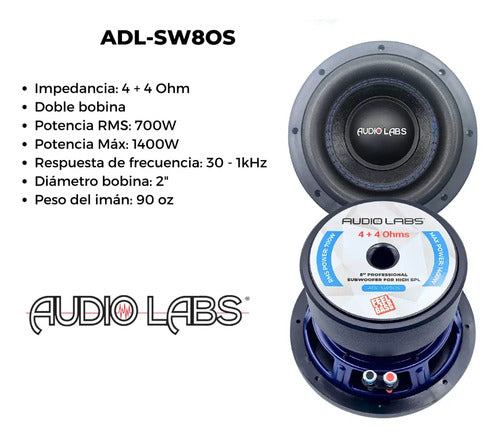 Subwoofer Open Show De 8 1000 Watts Audio Labs Adl-sw8os