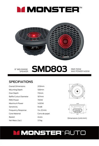 Par De Medios Rangos Con Driver De 8 700w Rms Monster Smd803