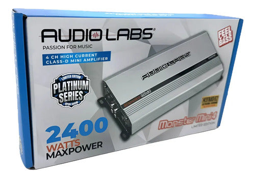 Amplificador Audio Labs Monster Mini4 2400w Max 4 Ch Clase D Color Plateado