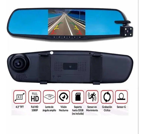 Retrovisor Pantalla 4.3 Dvr Y 2 Cámaras Extreme Ex-rtcamdvr