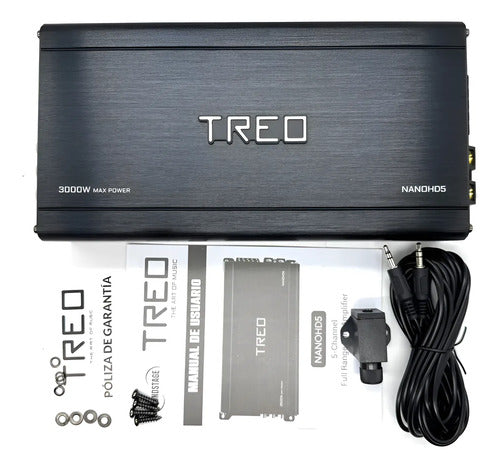 Amplificador 5 Canales Treo Nanohd5 Clase D Para Auto Potente 110wx4 + 900wx1 Negro