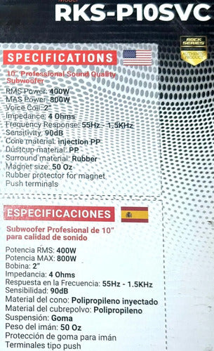 Subwoofer 10 Pulgadas 400w Rms Rockseries Rks-p10svc