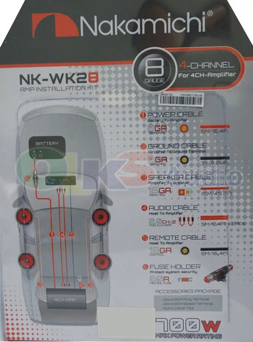 Kit De Instalación Calibre 8 Nakamichi Nk-wk28 Hasta 700w