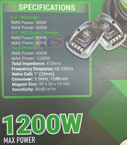 Set De Medios 6.5 2 Vías 300w. Rms Spl Atomic Proton65pro