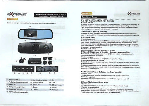 Espejo Retrovisor Cámara Sensores Revers Extreme Ex-rcam-dvr