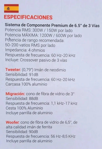 Set De Medios Premium 6.5  3 Vias 300w Rms Treo Stage65.3sq