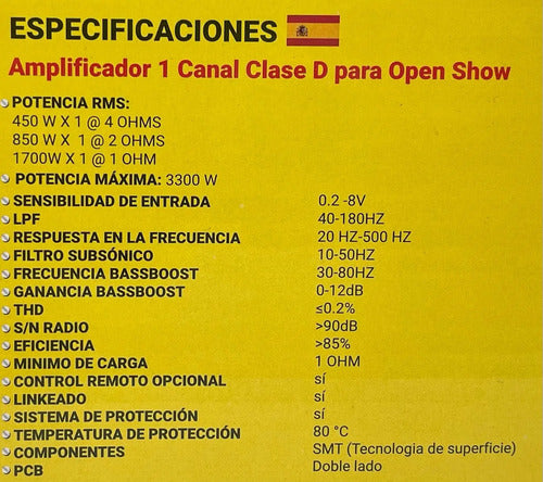 Amplificador 1 Canal Clase D  1700w Rms Coustic Pro-open1