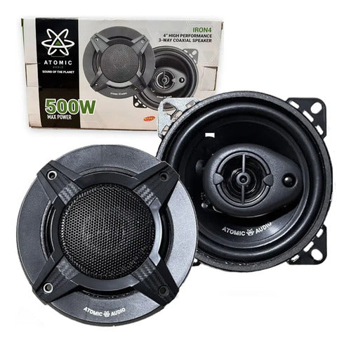 Bocinas Coaxiales 4 PLG Atomic Audio Iron4 500w Max 3 Vias Color Negro