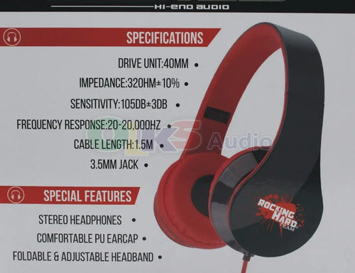 Audifonos Diadema Alambricos Estereo Rockseries Hp-100