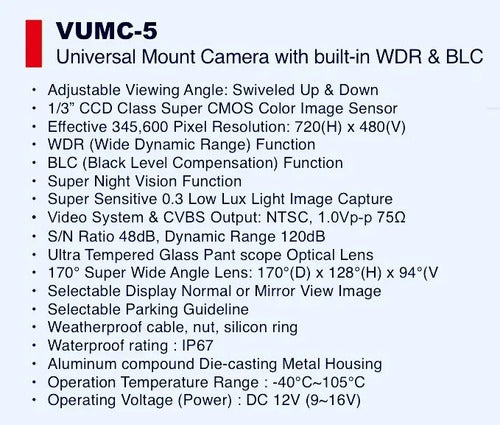 Camara De Reversa Frontal Alta Calidad Metal Vst Vumc-5(cr)