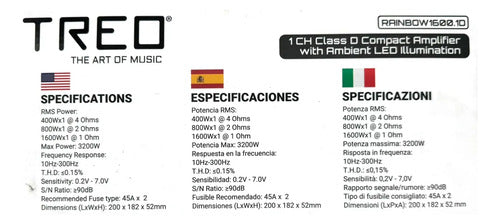 Ampli Clase D 1 Canal 1600w Rms 1ohm Led Treo Rainbow1600.1d