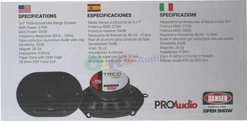 Medio Rango 5x7 275w. Rms 4 Ohms. Open Show Treo Tr-57mr