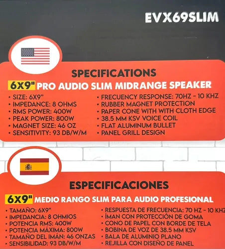 Medio Rango 6x9puLG Evox Evx69slim 800 Watts Linea Slim Color Negro