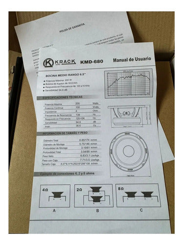 2 Medios Rangos 6.5´´ 200w Rms 4 Ohms Krack Kmd-680