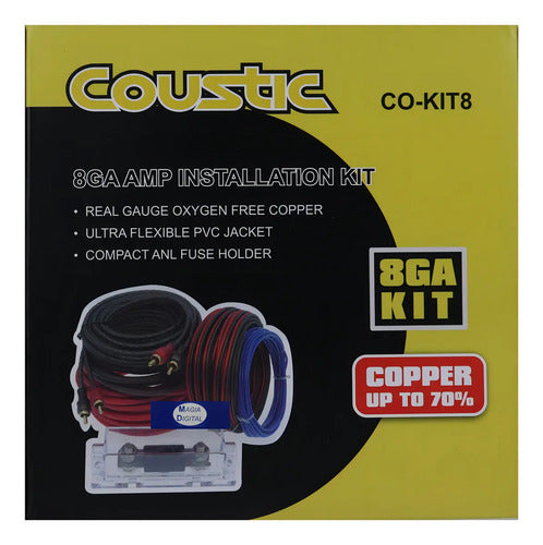 Kit De Cableado Para Instalacion De Amplificador Calibre 8 70% Cobre Libre De Oxigeno Marc