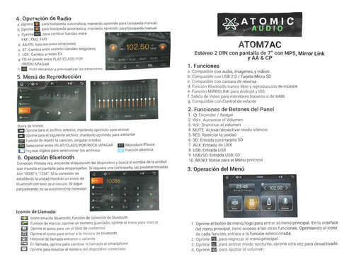 Estereo Pantalla Atomic Atom7ac 7 PLG 2 Din Car Play Color Negro