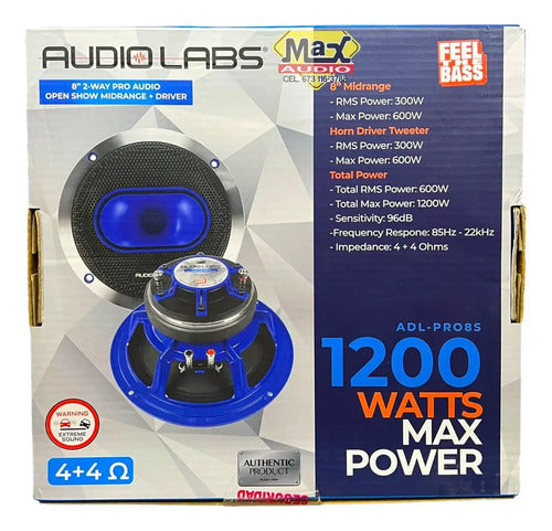 2 Medio Rango Con Driver De 8'' 600w Rms Audiolabs Adl-pro8s Color Negro Con Azul Negra Co