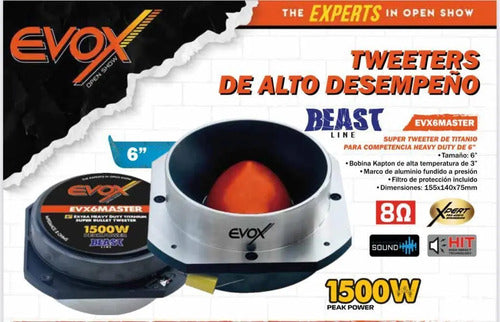 2 Super Tweeter Bala De 6'' Titanio 750w Rms Evox Evx6master