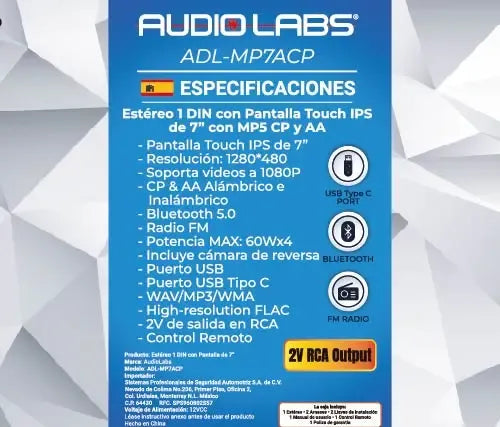Estéreo 1 Din Pantalla 7 PLG Audio Labs Carplay Inalámbrico Negro