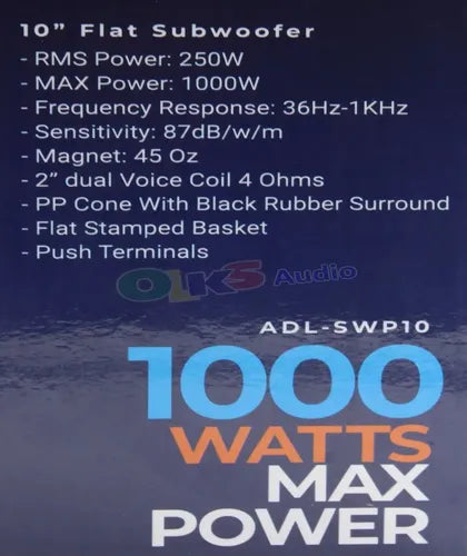 2 Subwoofer Planos 10'' 250w. Rms 4 Ohms Audiolabs Adl-swp10