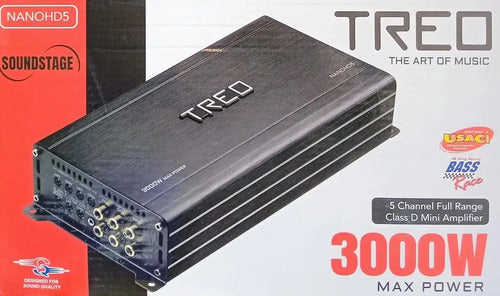 Amplificador 5 Canales Treo Nanohd5 Clase D Para Auto Potente 110wx4 + 900wx1 Negro