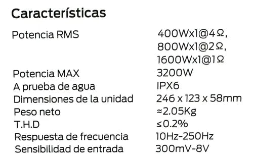 Amplificador Marino 1 Canal Monster Auto Arc1600.1 3200w Negro Plateado