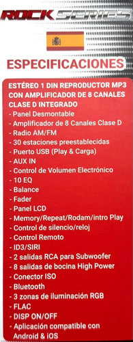 Autoestéreo Bluetooth Rock Series Rks-8100hp Bi-amplificado