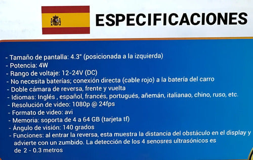 Espejo Retrovisor Cámara Sensores Revers Extreme Ex-rcam-dvr