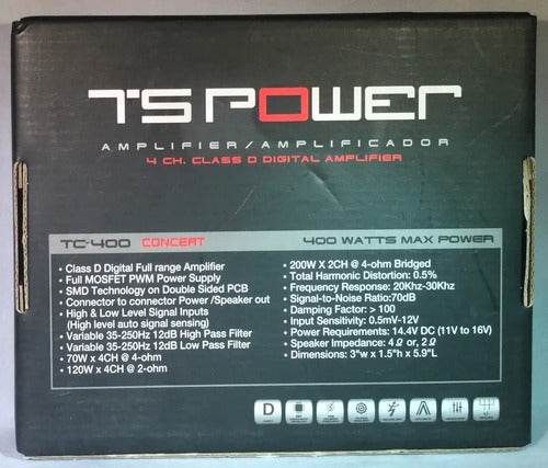 Mini Amplificador De 4 Canales Del Tamaño De Un Billete Clase D Rango Completo 400 Watts T