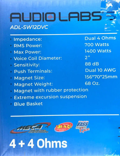 Subwoofer De 12 700w Rms Spl Open Show Audiolabs Adl-sw12dvc