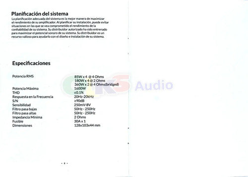 Amplificador Micro 4 Canales 720w Rms 2 Ohms Atomic Orbit4
