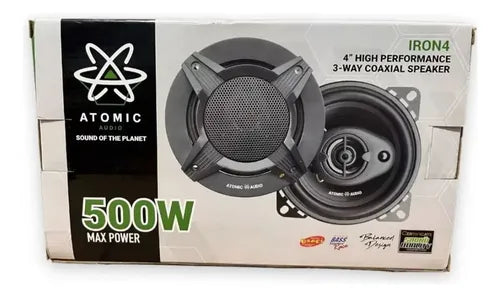 Bocinas Coaxiales 4 PLG Atomic Audio Iron4 500w Max 3 Vias Color Negro