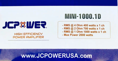 Mini Amplificador Clase D 2000watts Jc Power Mini-1000.1d