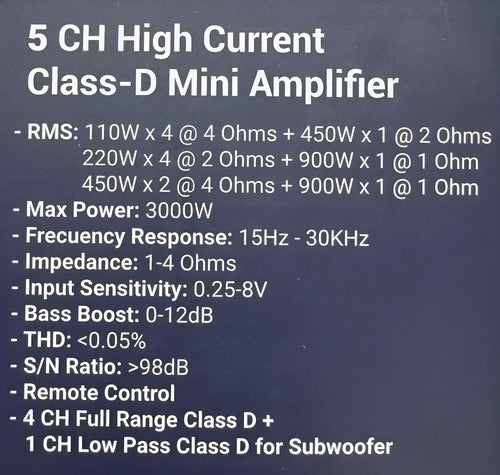 Amplificador Mini 5 Canales 1500 Rms Audiolabs Monster Mini5