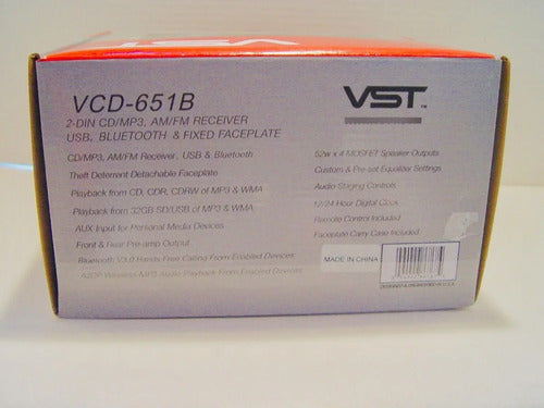 Autoestéreo Doble Din Bluetooth Usb Sd Aux Vst Vcd-651b Control Negro