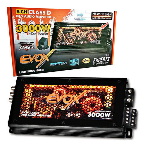 Amplificador 5 Canales 110wx4 Led Negro Evox Lightning1800.5