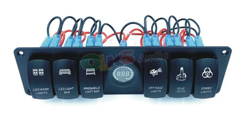 Panel Con 6 Switch Y Voltimetro 12v Rockseries Rks-sw6dv