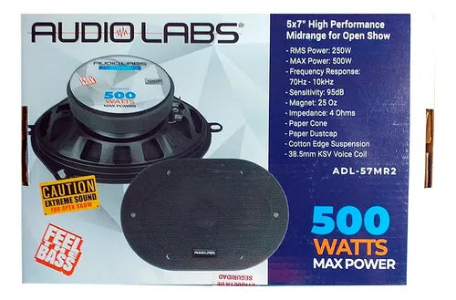 Un Medio Rango 5x7 250w. Rms Open Show Audiolabs Adl-57mr2 Color Negro
