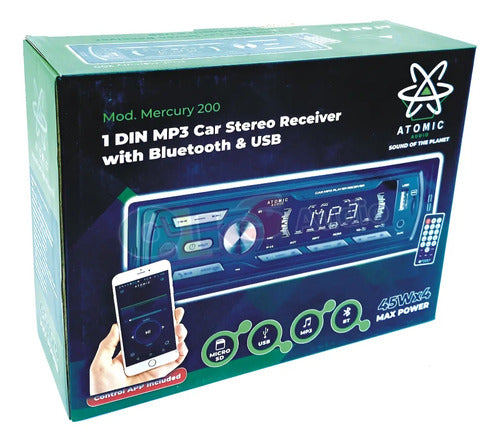 Autoestereo Bluetooth Atomic Mercury200 Usb Sd Fm App 180w