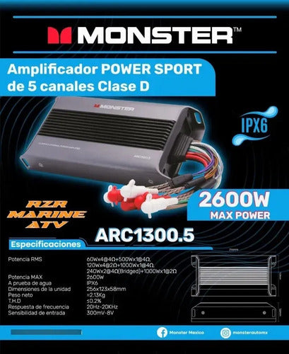 Amplificador Marino 5 Canales Monster Auto Arc1300.5 2600w Gris