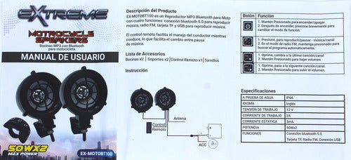 2 Bocinas X Moto De 3'' 100w Max Bt Usb Extreme Ex-motobt100